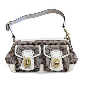 Coach Vintage Y2K signature legacy turnlock shoulder bag on brown /cream EUC